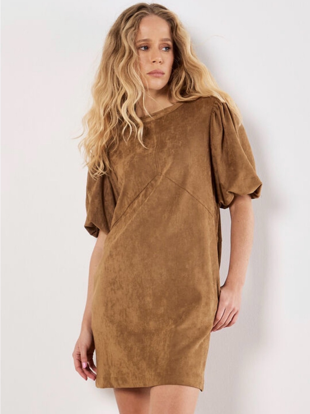 Apricot 🍑 - Suede Puff Sleeve Dress